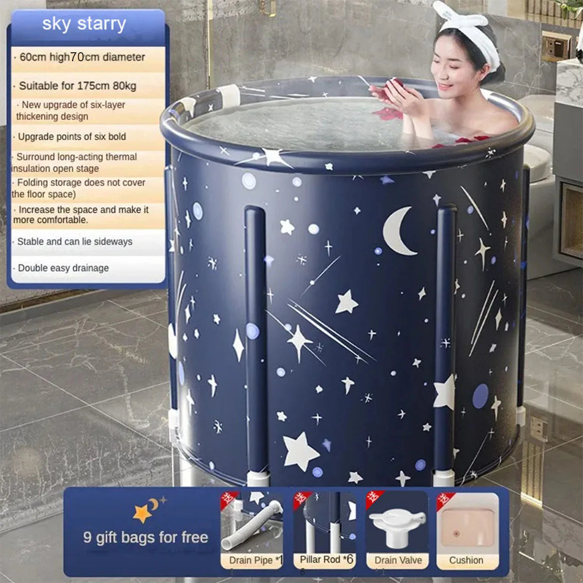 Foldable Bath Bucket PVC Material Hot Bath Ice Bath Ice Therapy Sauna Adult Bathtub Bathtubs for the Baby Large Family Pool