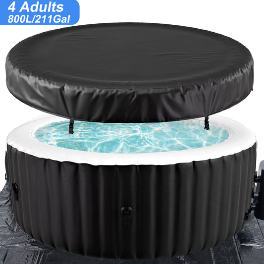 211 Gallon Inflatable Hot Tub 4 Person round with Cover, Portable Outdoor Airjet Hot Tub Spa with 110 Bubble Jets, Filter, Control Panel,And Floor Protector, Temperature up to 104°F
