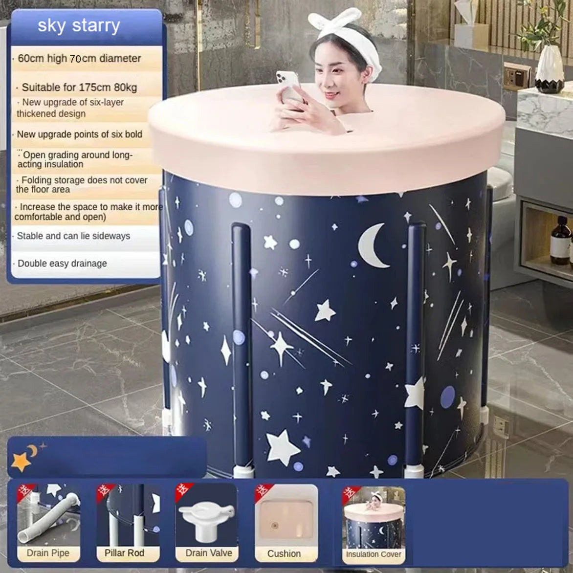 Foldable Bath Bucket PVC Material Hot Bath Ice Bath Ice Therapy Sauna Adult Bathtub Bathtubs for the Baby Large Family Pool