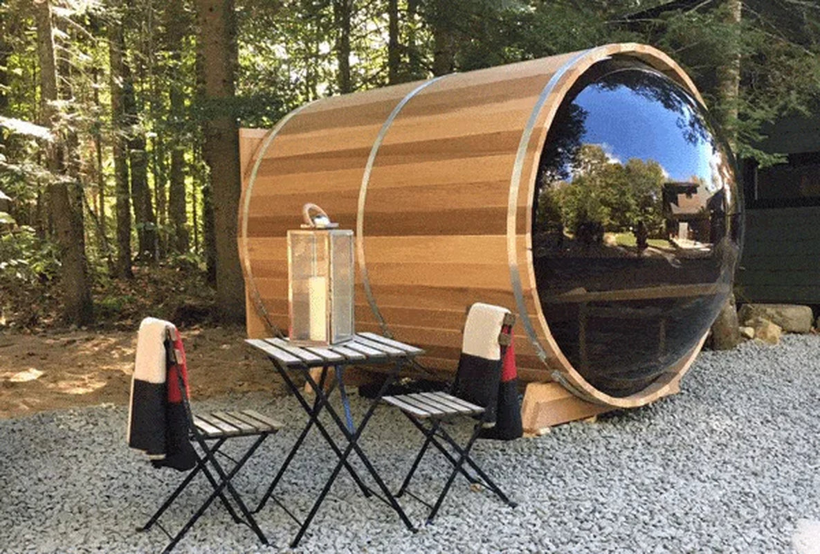 Red Cedar 6 Person Outdoor Barrel Sauna Room with Burning Sauna Heater for Exports