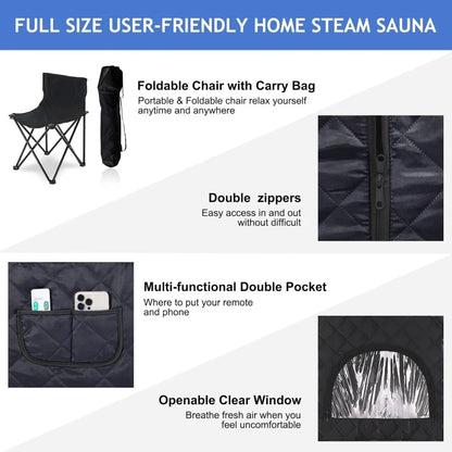 Large Size Sauna Portable Steam Sauna Personal Home Spa with 4L Large Steam Generator 16 Levels Remote Control and Chair