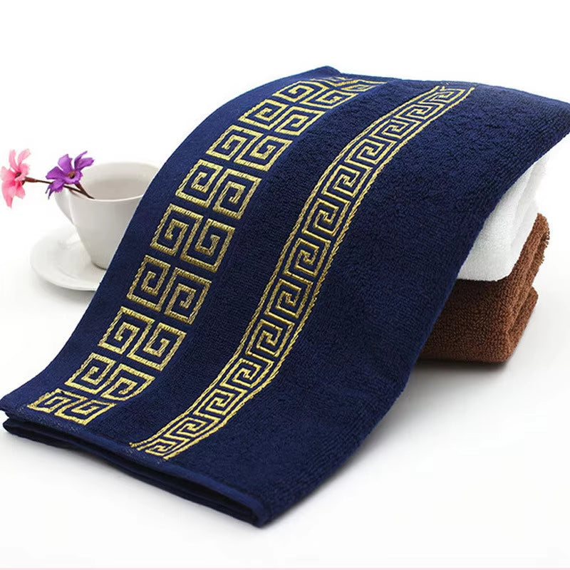 Luxury Premium Bath Towel with Golden Thread Embroidery, Cloud Pattern, Orient Style, 100% Combed Cotton, Sauna Shower