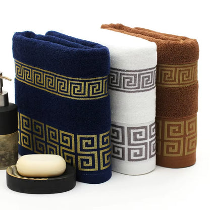 Luxury Premium Bath Towel with Golden Thread Embroidery, Cloud Pattern, Orient Style, 100% Combed Cotton, Sauna Shower