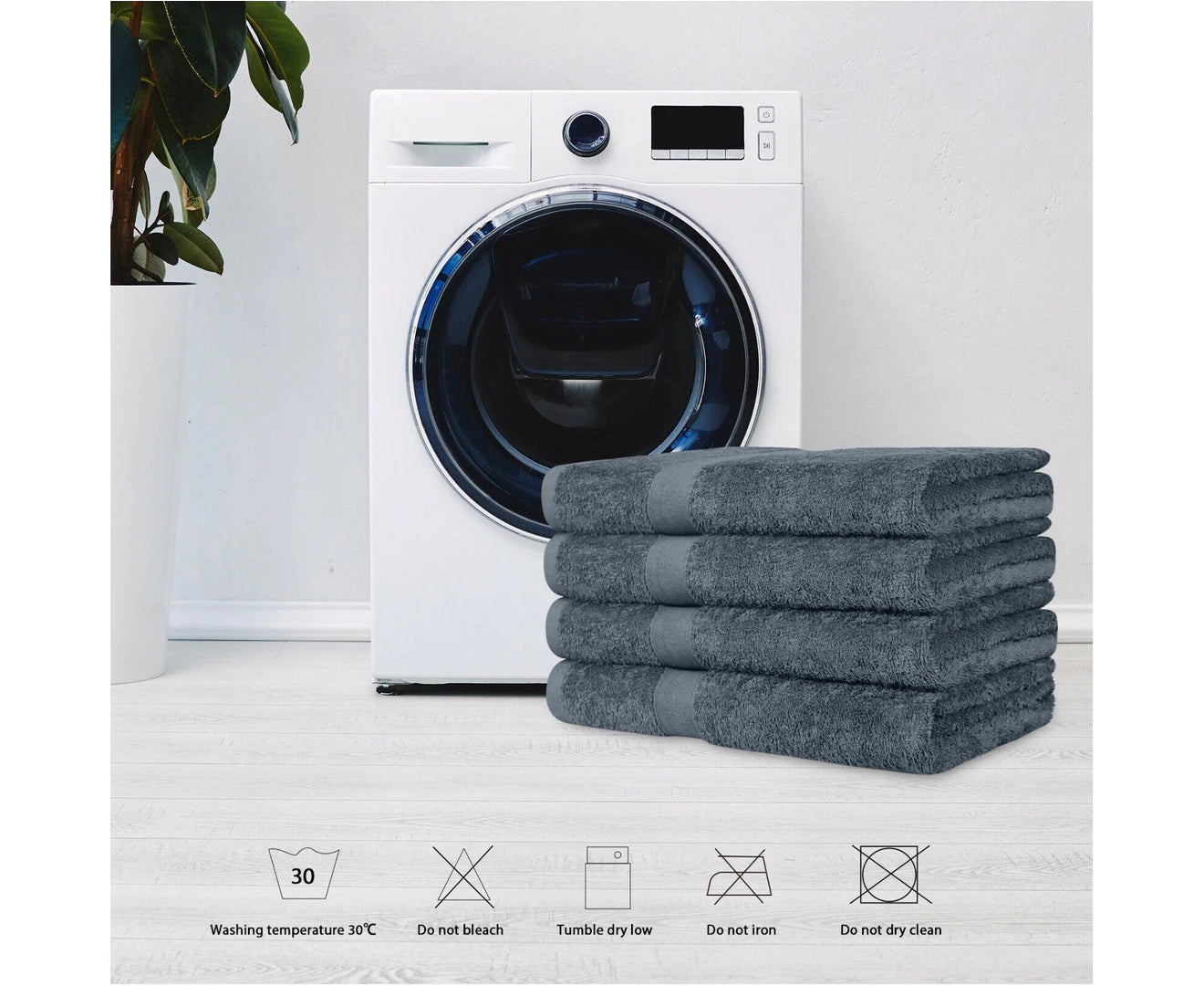 4 Pack Bath Towel Sets Combed Cotton 552Gsm Comfortable Soft Charcoal Color