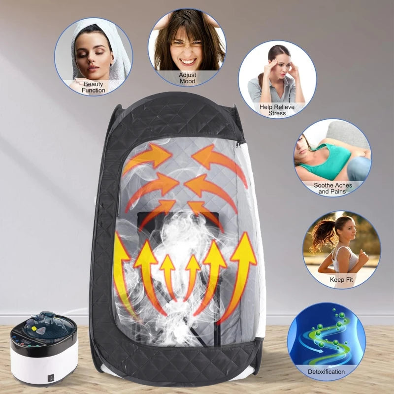 Large Size Sauna Portable Steam Sauna Personal Home Spa with 4L Large Steam Generator 16 Levels Remote Control and Chair