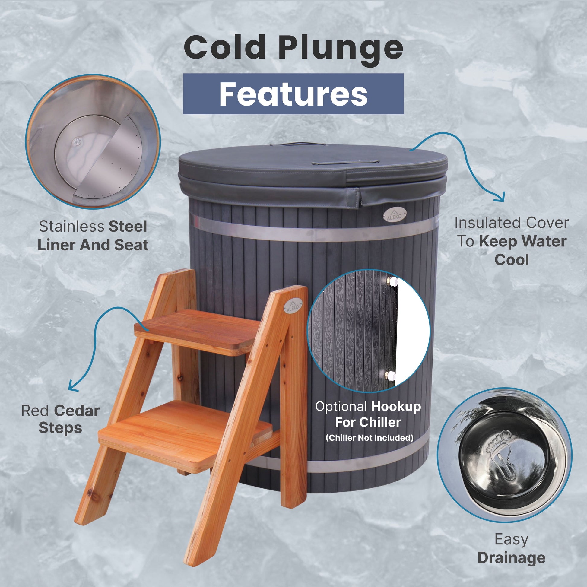 Cold Therapy 1 Person Ice Bath Plunge 33.5" X 31.5" Red Cedar Tub