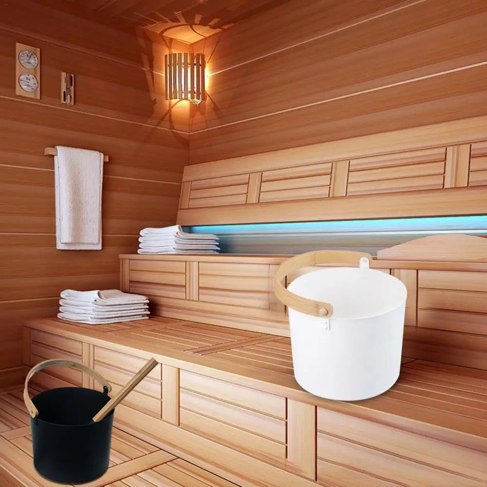 Winter Indoor Outdoor 7L Aluminum Sauna Bucket with Long Handle Spoon Set Matching Ladle Sauna Barrel Sauna Accessories