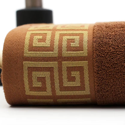 Luxury Premium Bath Towel with Golden Thread Embroidery, Cloud Pattern, Orient Style, 100% Combed Cotton, Sauna Shower