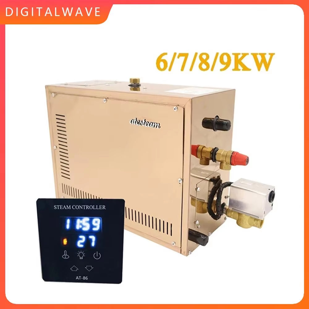 9Kw Automatic Stainless Steel Steam Generator Automatic Descaling Sauna Room Steam Bath Machine for Spa Room Digital Controller