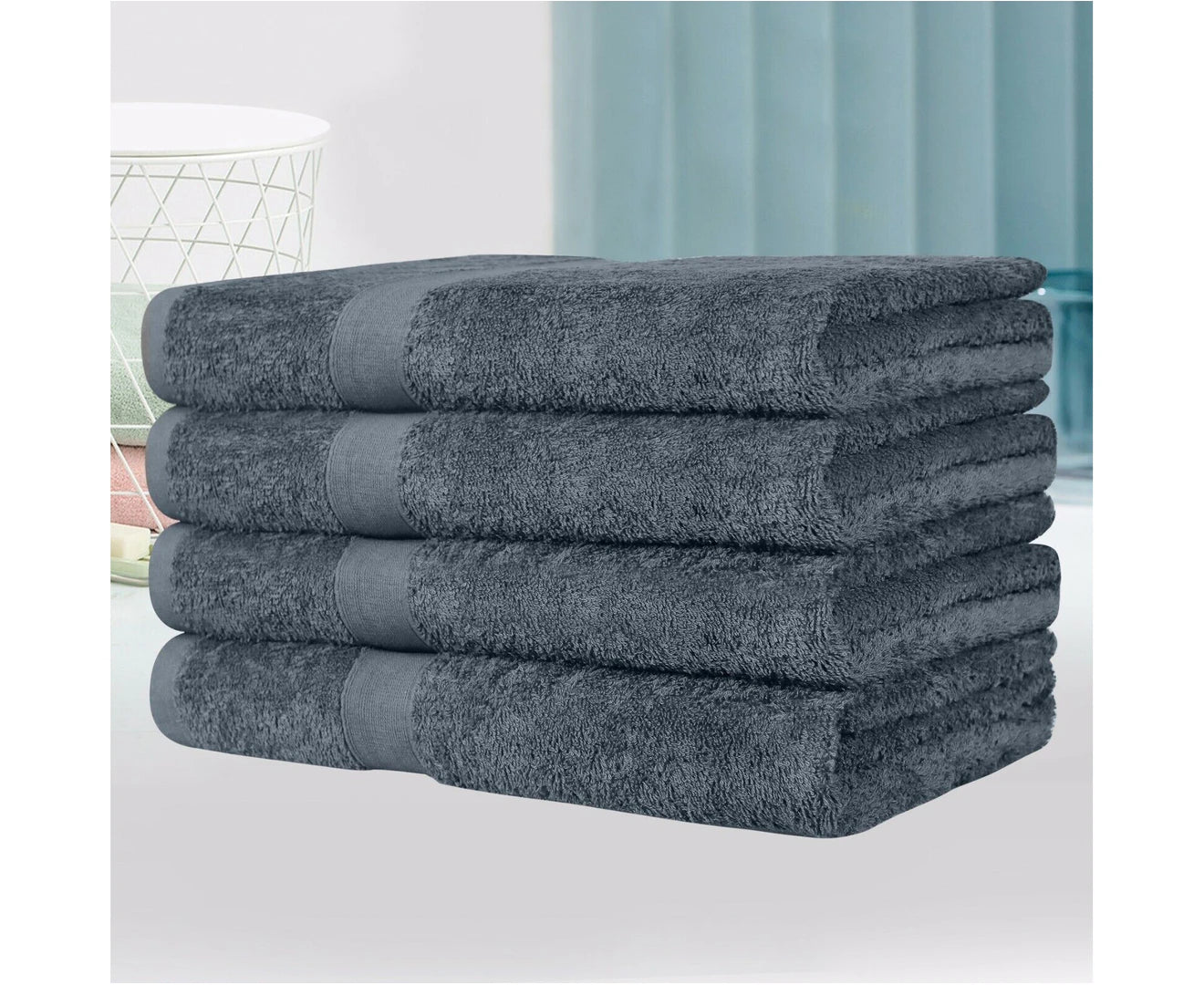 4 Pack Bath Towel Sets Combed Cotton 552Gsm Comfortable Soft Charcoal Color