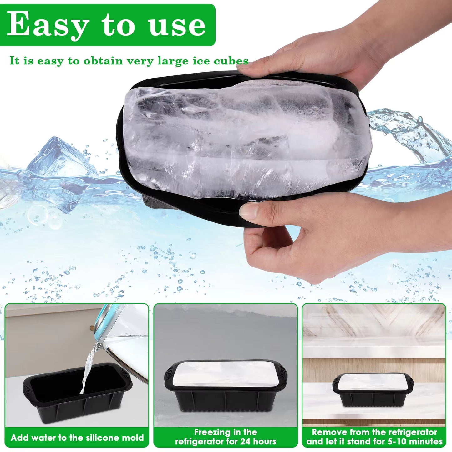 6Pc Big Ice Tray Mold Giant Large Food Grade Silicone Ice Cube Square Ice Cube Maker Container Durable Ice Bath Chiller for Home