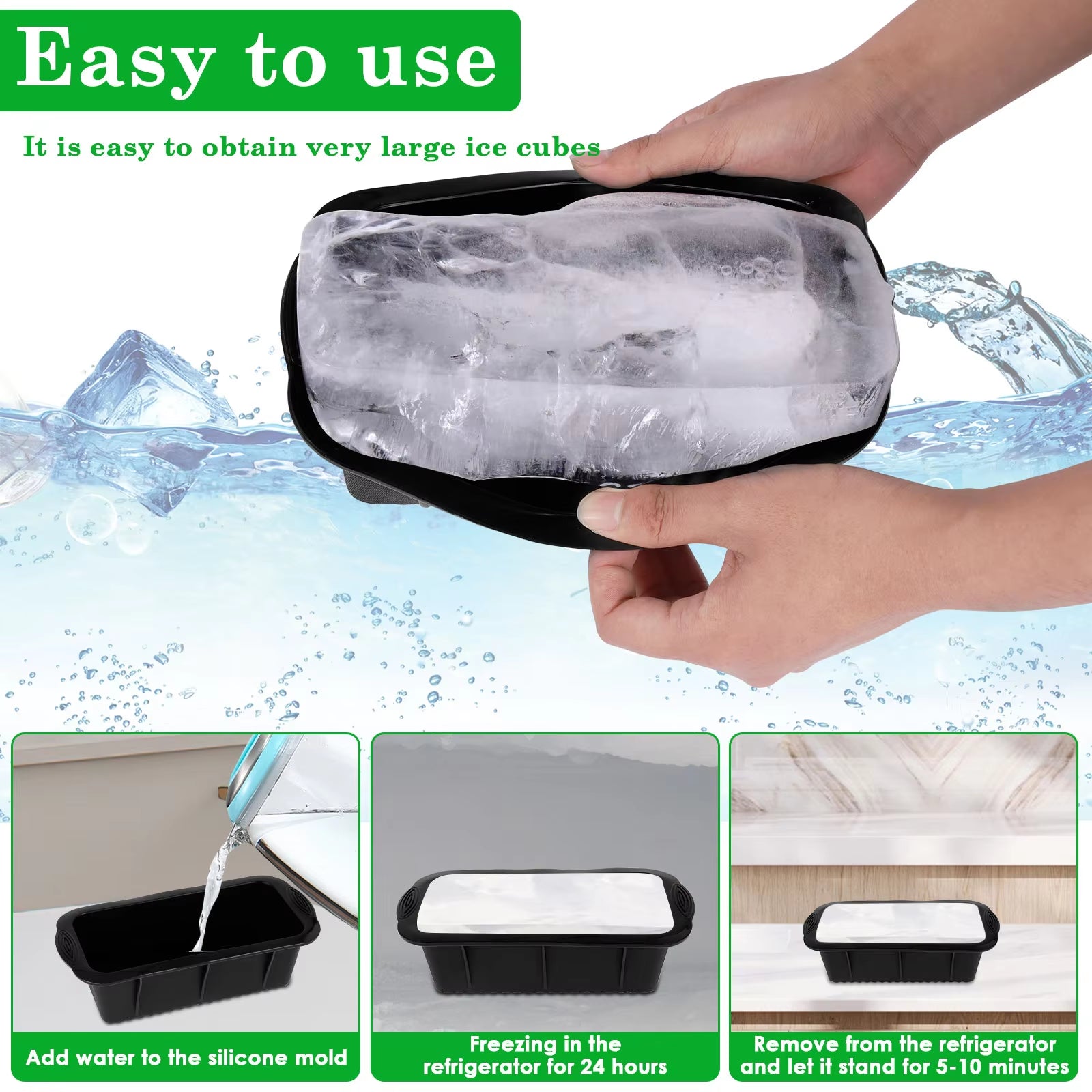 6Pc Big Ice Tray Mold Giant Large Food Grade Silicone Ice Cube Square Ice Cube Maker Container Durable Ice Bath Chiller for Home