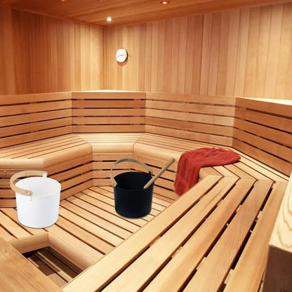 Winter Indoor Outdoor 7L Aluminum Sauna Bucket with Long Handle Spoon Set Matching Ladle Sauna Barrel Sauna Accessories
