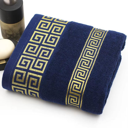 Luxury Premium Bath Towel with Golden Thread Embroidery, Cloud Pattern, Orient Style, 100% Combed Cotton, Sauna Shower