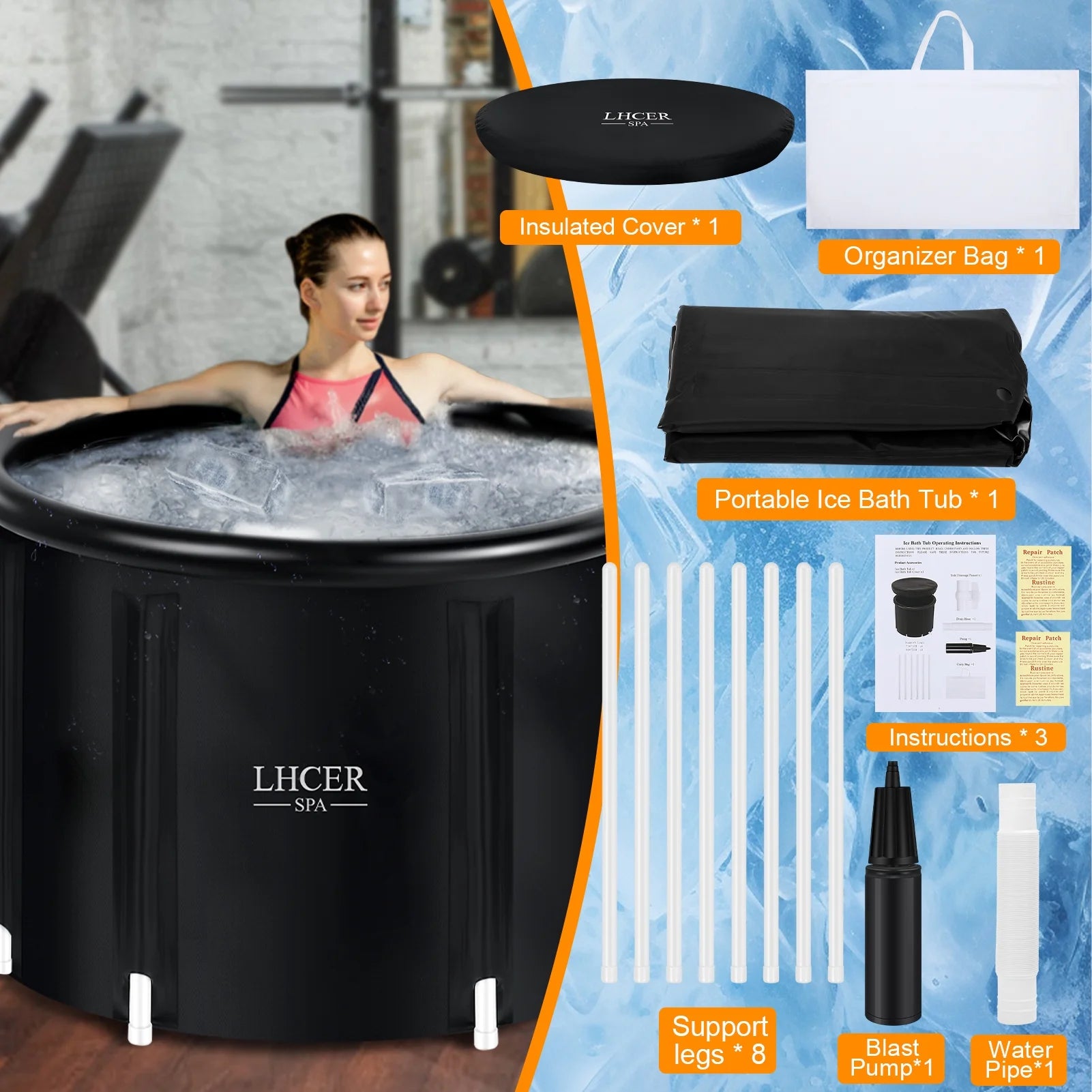 Ice Bath Tub for Cold Water Therapy 116 Gallon Portable Bathtub for Adults, Inflatable Soaking Tub for Hot Ice Bath, XL Cold Plunge Pool with Cover