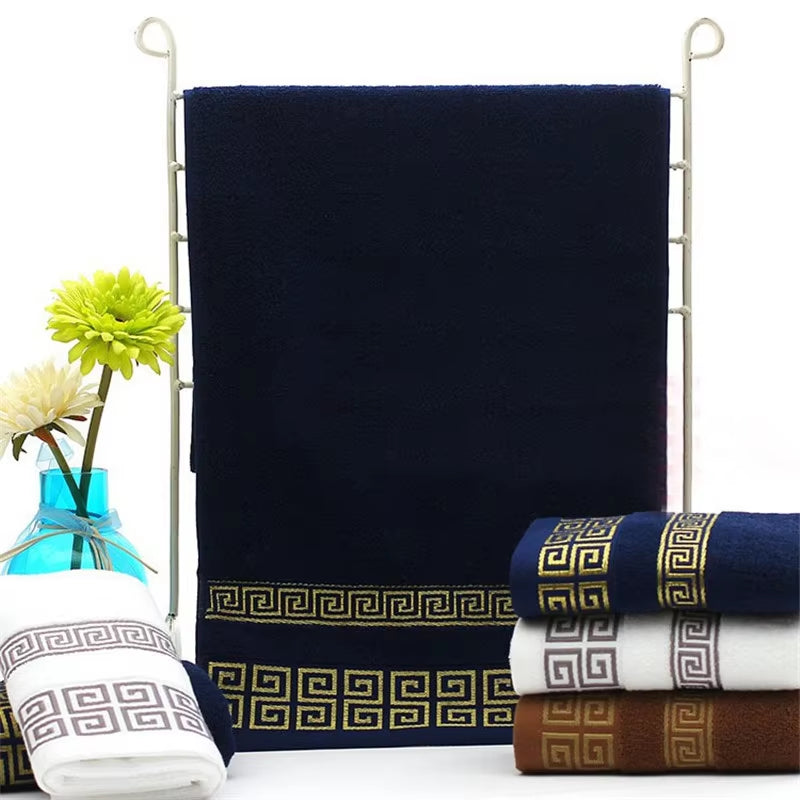 Luxury Premium Bath Towel with Golden Thread Embroidery, Cloud Pattern, Orient Style, 100% Combed Cotton, Sauna Shower