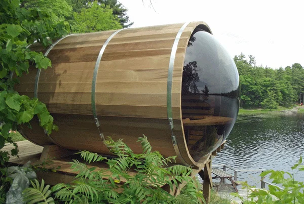 Red Cedar 6 Person Outdoor Barrel Sauna Room with Burning Sauna Heater for Exports