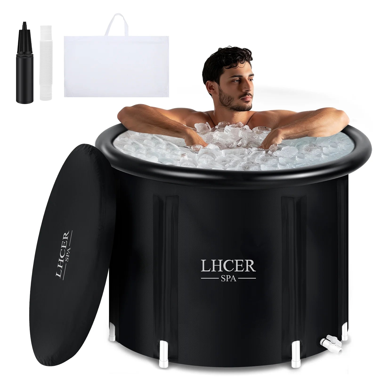 Ice Bath Tub for Cold Water Therapy 116 Gallon Portable Bathtub for Adults, Inflatable Soaking Tub for Hot Ice Bath, XL Cold Plunge Pool with Cover