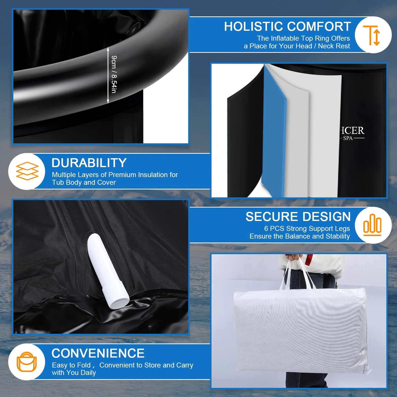 Ice Bath Tub for Cold Water Therapy 116 Gallon Portable Bathtub for Adults, Inflatable Soaking Tub for Hot Ice Bath, XL Cold Plunge Pool with Cover