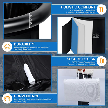 Ice Bath Tub for Cold Water Therapy 116 Gallon Portable Bathtub for Adults, Inflatable Soaking Tub for Hot Ice Bath, XL Cold Plunge Pool with Cover