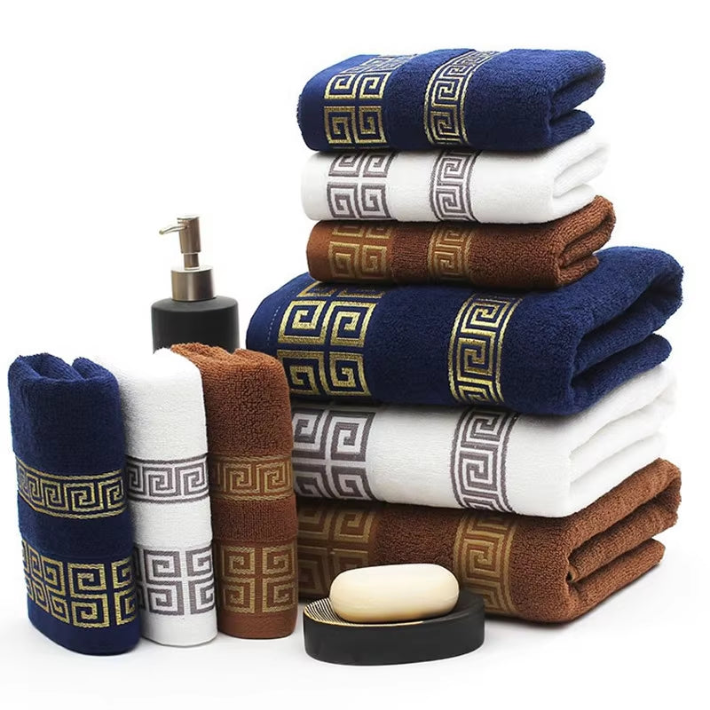 Luxury Premium Bath Towel with Golden Thread Embroidery, Cloud Pattern, Orient Style, 100% Combed Cotton, Sauna Shower