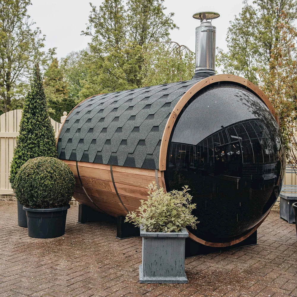 Red Cedar 6 Person Outdoor Barrel Sauna Room with Burning Sauna Heater for Exports